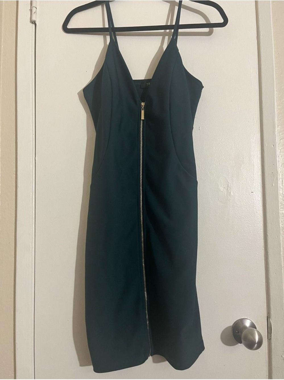 Sleeveless Dark Green Zip-Front Sheath Dress